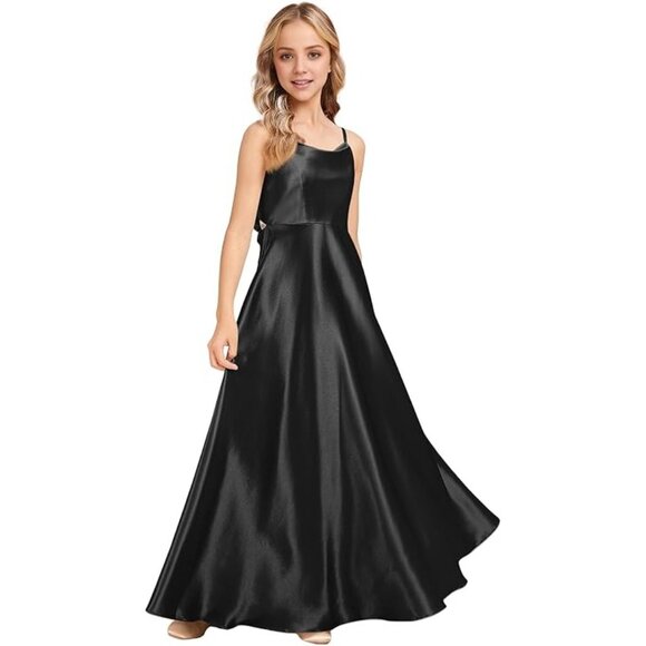 Kismissal Girls Black Satin Party Dress With Bow Back Detail Size 12 wedding NEW - Picture 1 of 9